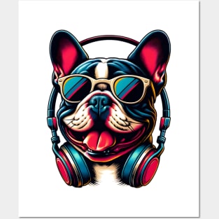 French Bulldog Smiling DJ with Vibrant Beats Posters and Art